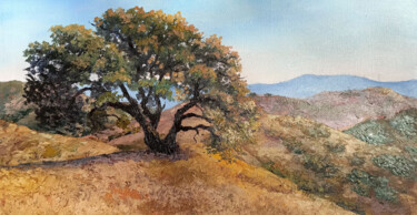 Painting titled "Attractive oak tree…" by Tamara Rozinskay, Original Artwork, Oil Mounted on Cardboard