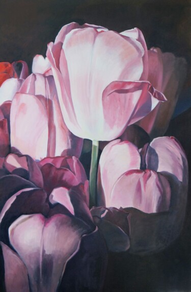 Schilderij getiteld "Tulpen in der Dämme…" door Tamara Siebert, Origineel Kunstwerk, Olie