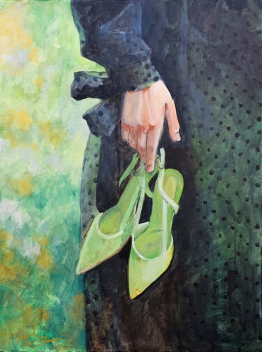 Painting titled "Grüne Stiletto" by Tamara Siebert, Original Artwork, Acrylic
