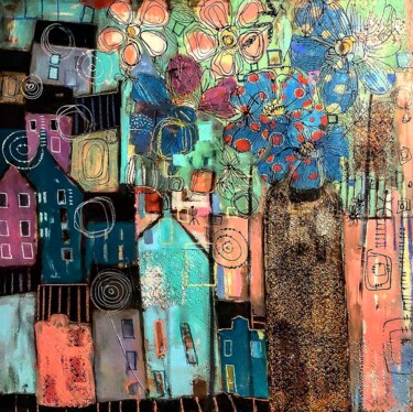 Картина под названием "Голубой город" - Тамара Журбина, Подлинное произведение искусства, Масло