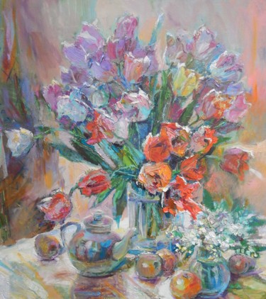 Pintura intitulada "Tulips" por Tamara Chebotaru, Obras de arte originais, Óleo