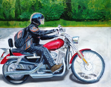 Schilderij getiteld "The Harley" door Tamás Gyebrovszki, Origineel Kunstwerk, Olie