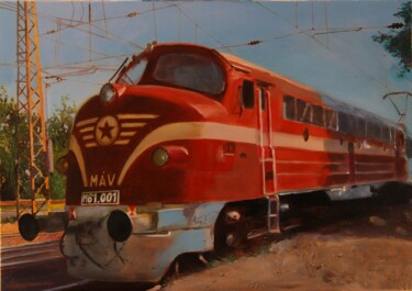 Painting titled "The NOHAB engine" by Tamás Gyebrovszki, Original Artwork, Oil
