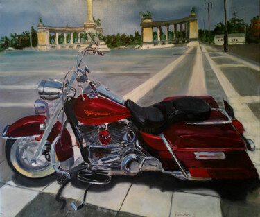 Malerei mit dem Titel "The Harley II." von Tamás Gyebrovszki, Original-Kunstwerk, Öl