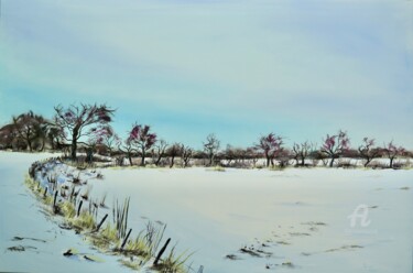 Malerei mit dem Titel "sneeuw op het pad" von Tamas Herczeg, Original-Kunstwerk, Öl