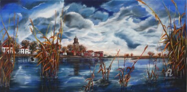 Schilderij getiteld "Deventer" door Tamas Herczeg, Origineel Kunstwerk, Olie