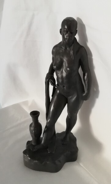 Sculpture titled "Nude with amphora" by Tamas Podhraczky, Original Artwork, Terra cotta
