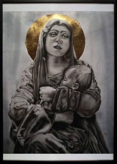 Painting titled "Mary with baby Jesus" by Tamás Haik, Original Artwork, Pastel