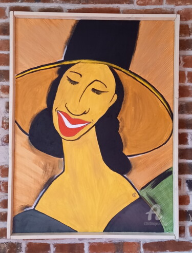 Painting titled "Femme au chapeau" by Tamazh, Original Artwork, Acrylic Mounted on Wood Stretcher frame