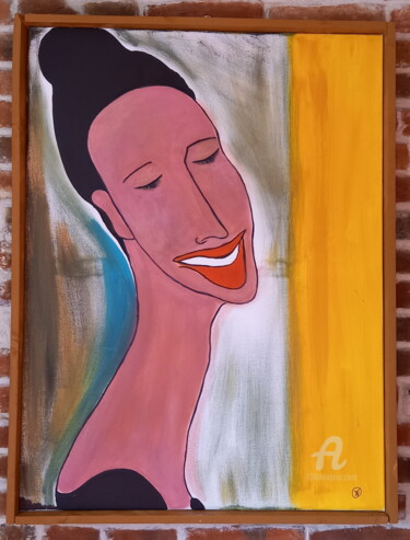 Painting titled "Femme au long cou" by Tamazh, Original Artwork, Acrylic Mounted on Wood Stretcher frame