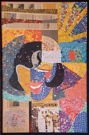 Peinture intitulée "Espiègle année 20" par Tamazh, Œuvre d'art originale, Collages Monté sur Châssis en bois