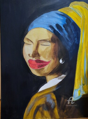 Painting titled "Femme à la perle" by Tamazh, Original Artwork, Acrylic Mounted on Wood Stretcher frame