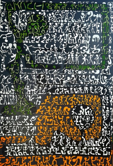 Malerei mit dem Titel "Démotique" von Tamazh, Original-Kunstwerk, Acryl Auf Keilrahmen aus Holz montiert