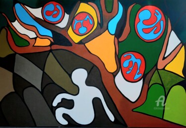 Картина под названием "Arbre-monde" - Tamazh, Подлинное произведение искусства, Акрил Установлен на Деревянная рама для носи…