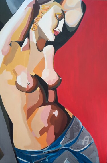 Pintura titulada "Nu rouge" por Tamazh, Obra de arte original, Acrílico Montado en Bastidor de camilla de madera