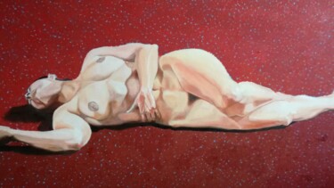 Malerei mit dem Titel "Das Rot/Akt" von Tamer Kirkdal, Original-Kunstwerk, Öl