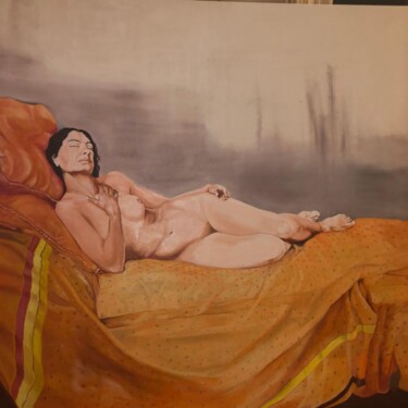 Painting titled "Liegende Frau" by Tamer Kirkdal, Original Artwork, Oil