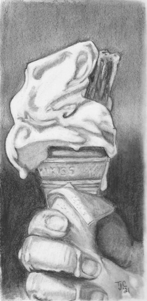 Drawing titled "Enjoying Ice cream" by Tammy Carrick, Original Artwork, Charcoal