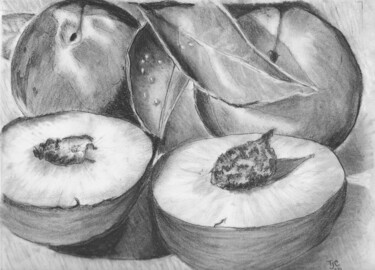 Drawing titled "Summer Peaches" by Tammy Carrick, Original Artwork, Charcoal