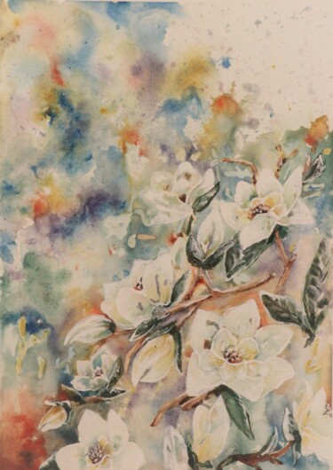 Painting titled "magnolias" by Tammy Gauthreaux, Original Artwork, Watercolor