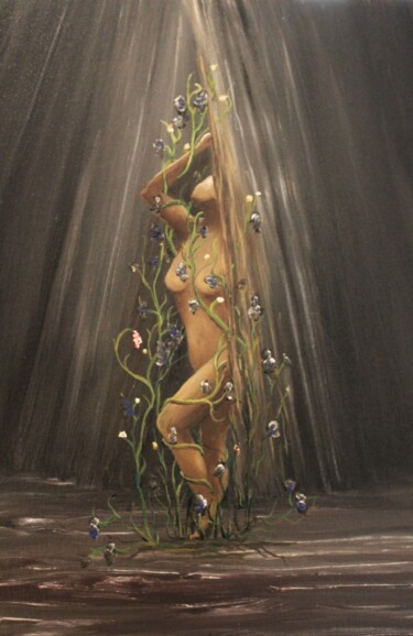 Painting titled "Lady awakens" by Tammy Gauthreaux, Original Artwork, Oil Mounted on Cardboard