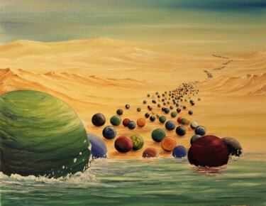 Schilderij getiteld "Balls on a roll" door Tammy Gauthreaux, Origineel Kunstwerk, Olie