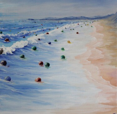 Painting titled "Balls across the wa…" by Tammy Gauthreaux, Original Artwork, Acrylic Mounted on Wood Stretcher frame