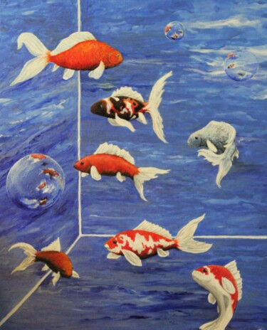 Painting titled "Dream Koi" by Tammy Gauthreaux, Original Artwork, Acrylic Mounted on Wood Stretcher frame