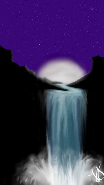 Digital Arts titled "Moonlit Waterfall" by Tammy Judd, Original Artwork