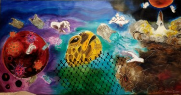 Pintura titulada "O caos da humanidade" por Tamura Patricia Ruri, Obra de arte original, Acrílico Montado en Bastidor de cam…
