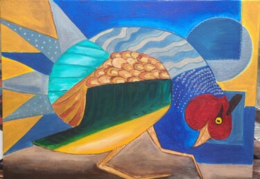 Malerei mit dem Titel "O Faisão dançante" von Tamura Patricia Ruri, Original-Kunstwerk, Acryl Auf Andere starre Platte monti…
