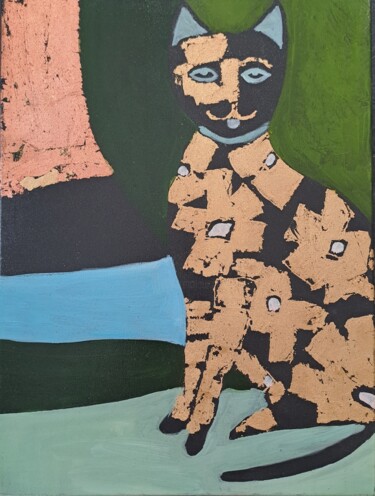 Картина под названием "Кот умудрёный" - Таня Кошко, Подлинное произведение искусства, Масло