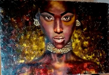 Painting titled "Black woman. Oil pa…" by Elena Tananaeva, Original Artwork, Oil Mounted on Wood Stretcher frame
