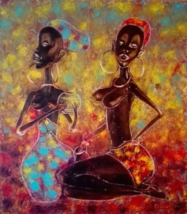 Painting titled "Africans. Oil paint…" by Elena Tananaeva, Original Artwork, Oil Mounted on Wood Stretcher frame