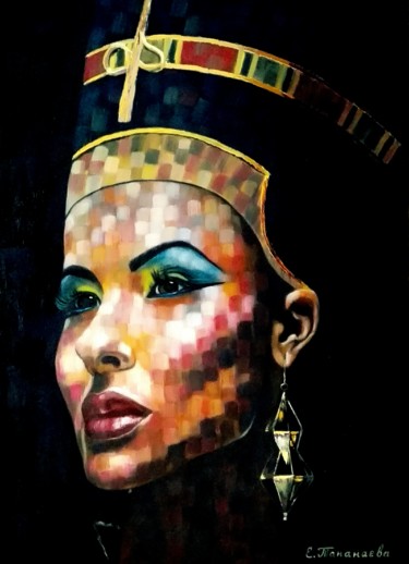 Painting titled "Egyptian woman. Oil…" by Elena Tananaeva, Original Artwork, Oil Mounted on Wood Stretcher frame