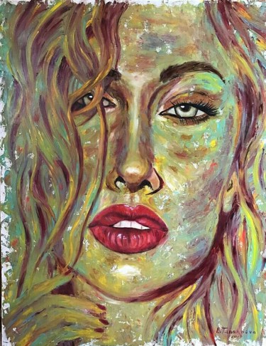 Painting titled "Woman number Four.…" by Elena Tananaeva, Original Artwork, Oil Mounted on Wood Stretcher frame