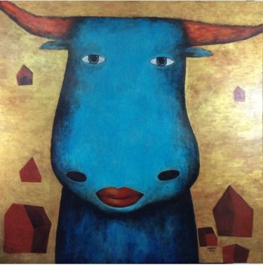 Painting titled "Cow trio" by Tanarug, Original Artwork, Acrylic