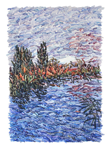 Peinture intitulée "Sunset on the fishi…" par Tanbelia, Œuvre d'art originale, Aquarelle