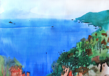 Pintura intitulada "Meditteranean Sea" por Tanbelia, Obras de arte originais, Aquarela