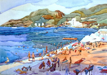 Painting titled "Summer beach" by Tanbelia, Original Artwork, Watercolor