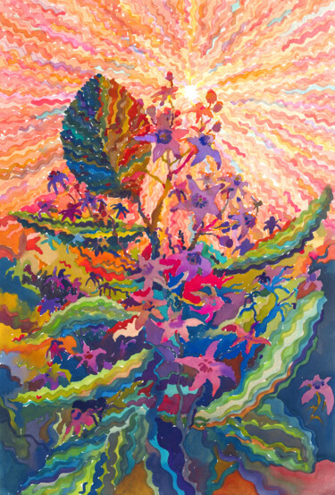 Malerei mit dem Titel "Crown Flowers" von Tanbelia, Original-Kunstwerk, Aquarell