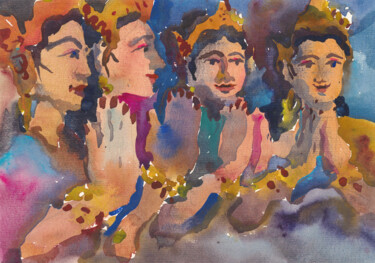 Pintura intitulada "Prayer to Buddha in…" por Tanbelia, Obras de arte originais, Aquarela