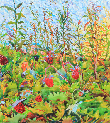 Painting titled "Wild strawberries" by Tanbelia, Original Artwork, Watercolor Mounted on Other rigid panel