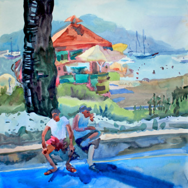 Near the port of Marmaris Peinture intitulée "Near the port of Ma…" par Tanbelia, Œuvre d'art originale, Aquarelle