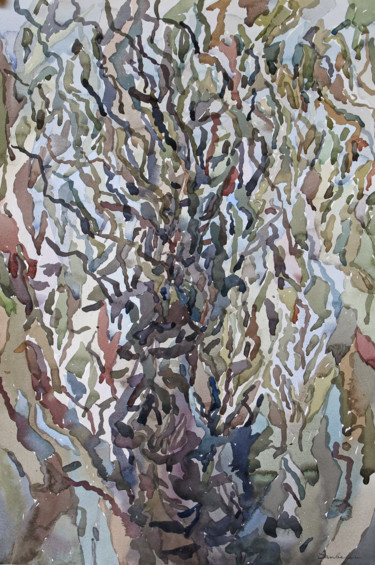 Peinture intitulée "The thick birch in…" par Tanbelia, Œuvre d'art originale, Aquarelle