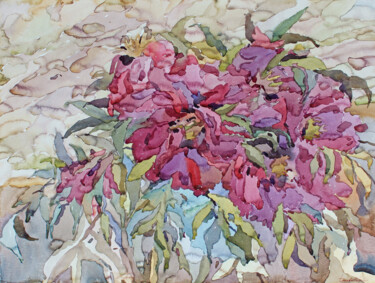 Картина под названием "Pink Peonies" - Tanbelia, Подлинное произведение искусства, Акварель