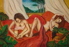 Peinture intitulée "Le massage" par Angélique Tanchon, Œuvre d'art originale, Huile