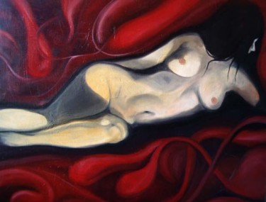 Peinture intitulée "nue rouge" par Angélique Tanchon, Œuvre d'art originale, Huile