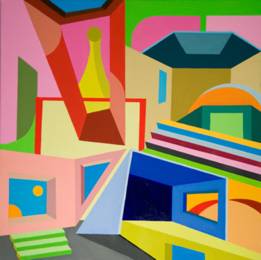 Peinture intitulée "per-strada-80x80-ol…" par Tancredi Fornasetti, Œuvre d'art originale, Huile