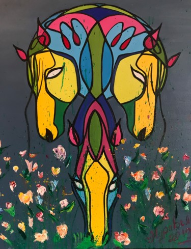Картина под названием "Красавцы" - Таня Журавель, Подлинное произведение искусства, Масло